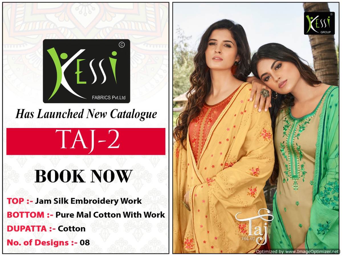 Kessi Taj 2 Jam Silk Embroidered Designer Dress Material